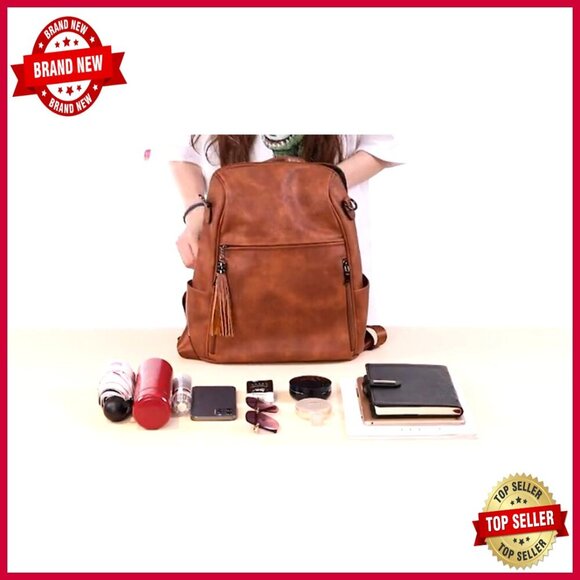 Convertible Leather Backpack Purse with 12 Pockets for Travel & Daily Use main image 5